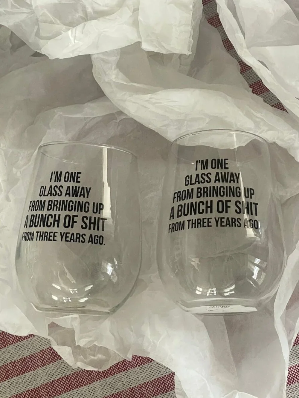 stemless wine glasses, funny.  set of 2
